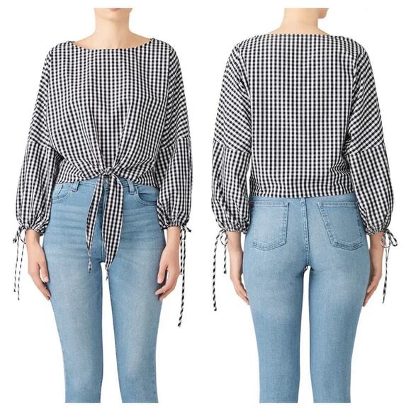 Greylin Tops - Greylin Millie Blouse Gingham Plaid Checker Top Tie Front Shirt Black White S